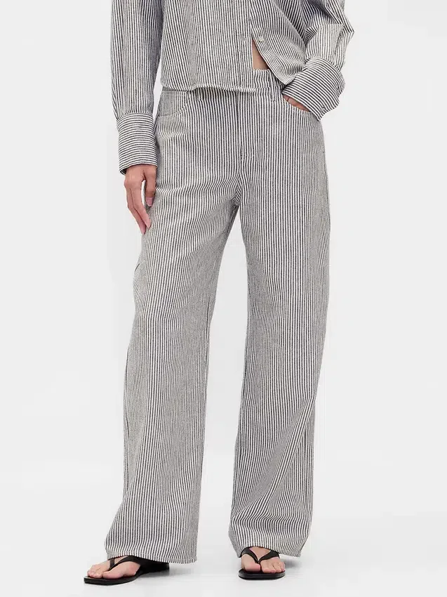 Pantalones de pierna ancha de mezcla de lino y algodón