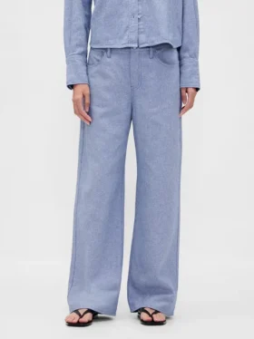 Pantalones de pierna ancha de mezcla de lino y algodón