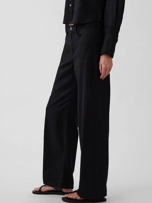 Pantalones de pierna ancha de mezcla de lino y algodón