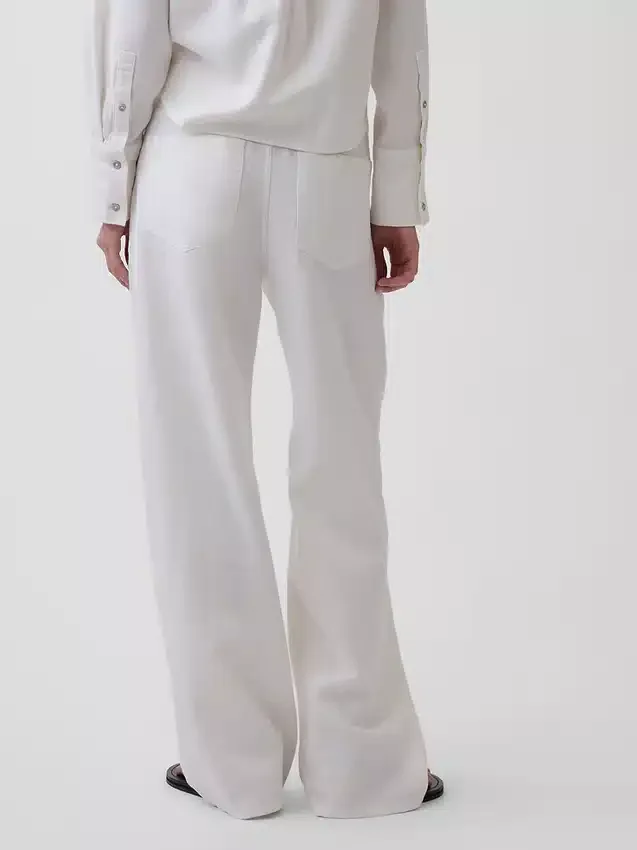 Pantalones de pierna ancha de mezcla de lino y algodón