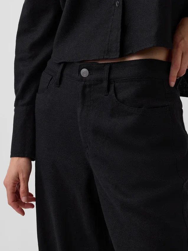 Pantalones de pierna ancha de mezcla de lino y algodón
