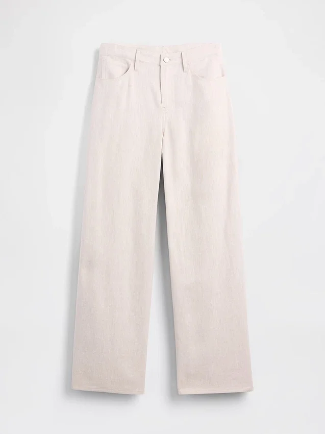 Pantalones de pierna ancha de mezcla de lino y algodón