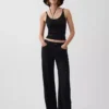 Pantalones de pierna ancha de mezcla de lino y algodón