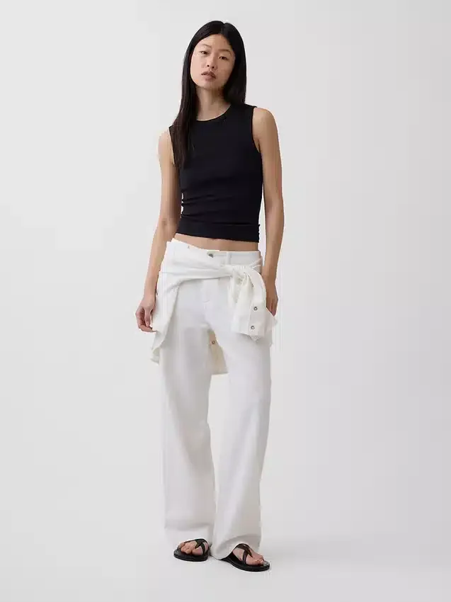 Pantalones de pierna ancha de mezcla de lino y algodón