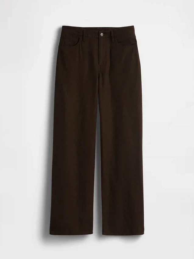 Pantalones de pierna ancha de mezcla de lino y algodón
