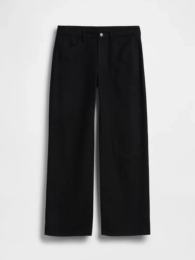 Pantalones de pierna ancha de mezcla de lino y algodón