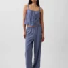 Pantalones de pijama de mezcla de lino con dobladillo de encaje