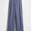 Pantalones de pijama de mezcla de lino con dobladillo de encaje
