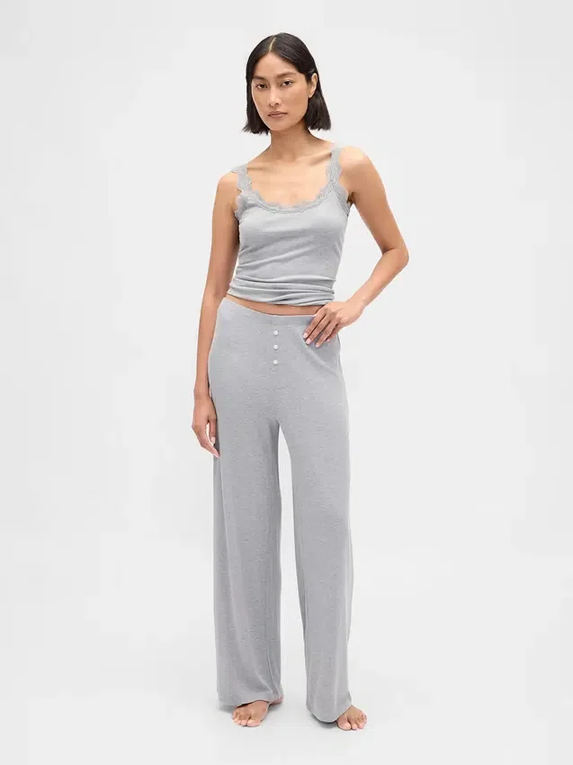 Pantalones de pijama de pierna ancha con costuras en mini