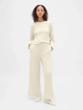 Pantalones de pijama de pierna ancha con tejido tipo waffle