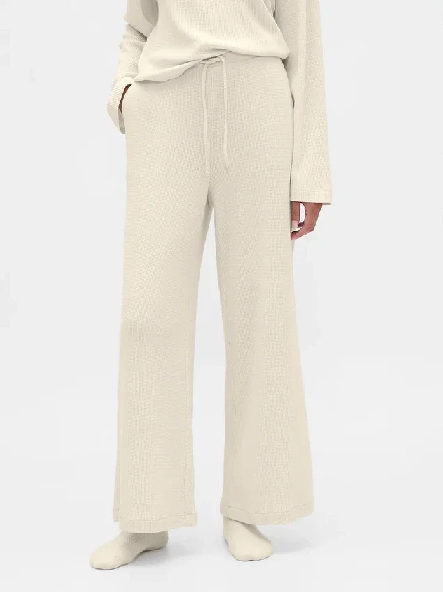 Pantalones de pijama de pierna ancha con tejido tipo waffle