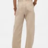 Pantalones de talle medio de sarga con corte de barril