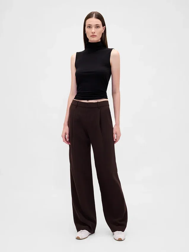 Pantalones de tiro bajo con pliegues y pierna ancha 365