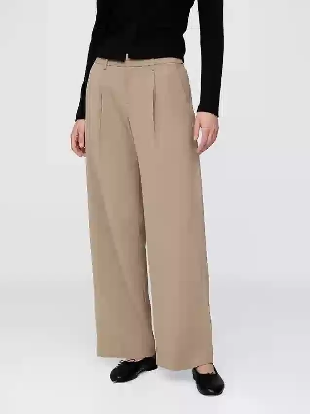 Pantalones de tiro bajo con pliegues y pierna ancha 365