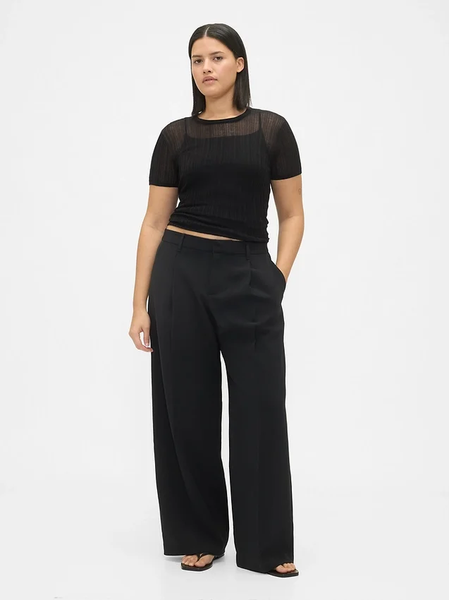 Pantalones de tiro bajo con pliegues y pierna ancha 365