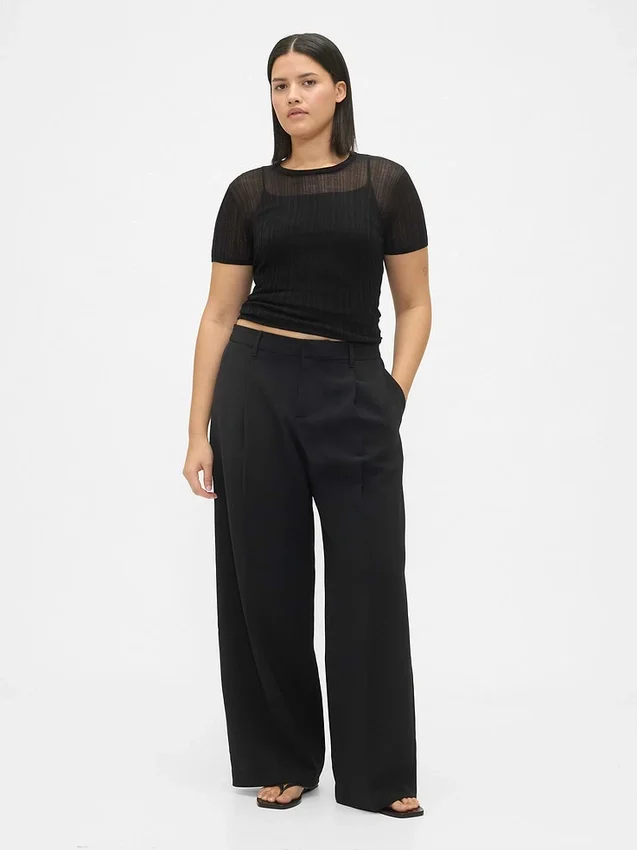 Pantalones de tiro bajo con pliegues y pierna ancha 365