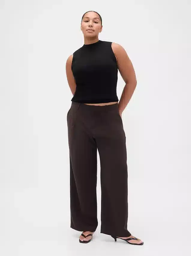 Pantalones de tiro bajo con pliegues y pierna ancha 365