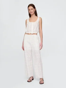 Pantalones de tiro medio con ojales y corte ancho