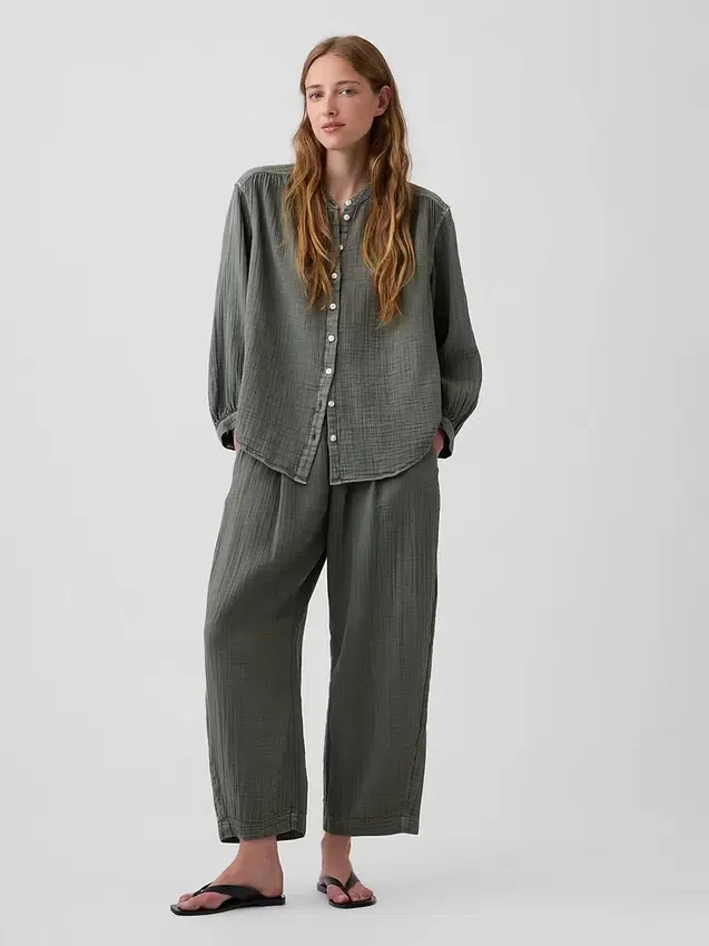 Pantalones holgados de gasa de algodón