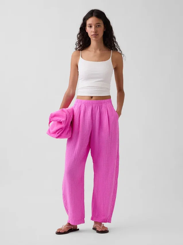 Pantalones holgados de gasa de algodón