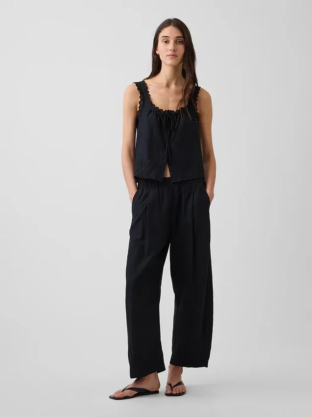 Pantalones holgados de mezcla de lino