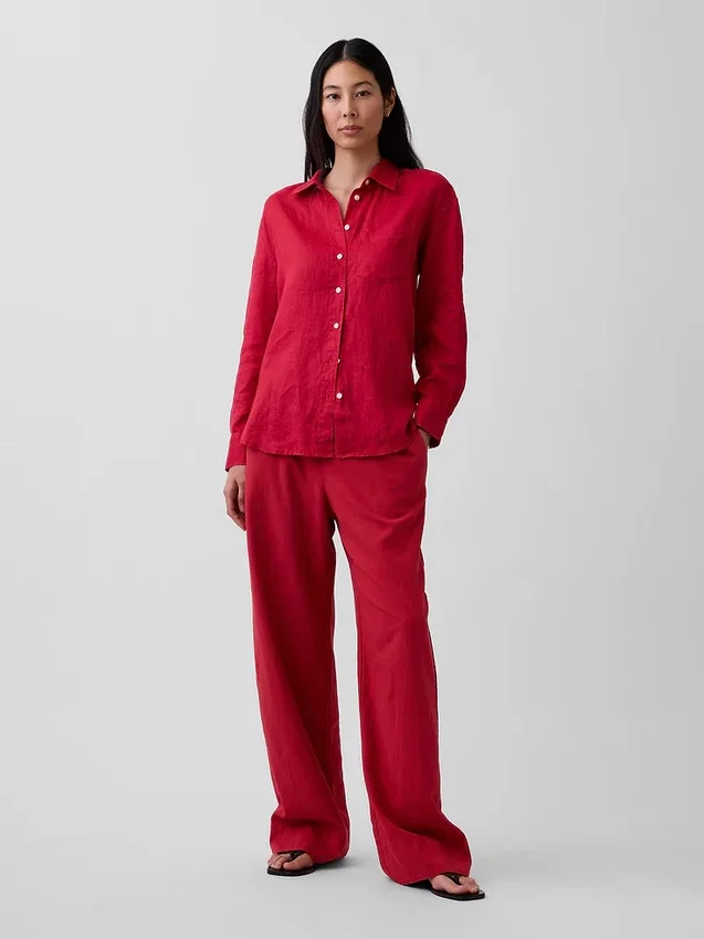 Pantalones holgados de mezcla de lino