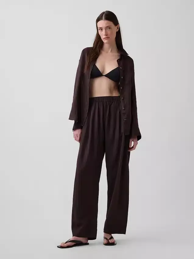 Pantalones holgados de mezcla de lino