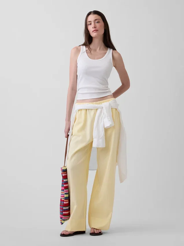 Pantalones holgados de mezcla de lino