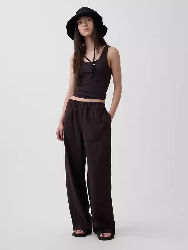 Pantalones holgados de mezcla de lino