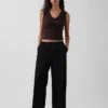 Pantalones holgados de popelín de talle medio y pierna ancha