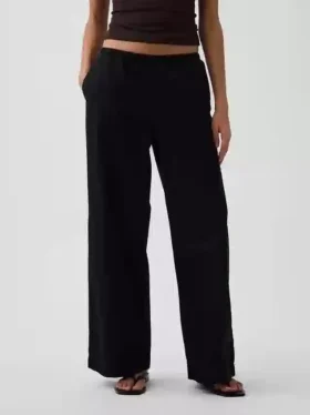 Pantalones holgados de popelín de talle medio y pierna ancha