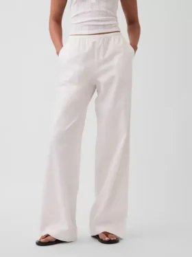 Pantalones holgados de popelín de talle medio y pierna ancha