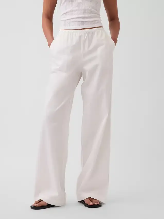 Pantalones holgados de popelín de talle medio y pierna ancha