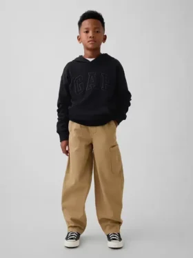 Pantalones holgados y ajustados en los tobillos de estilo cargo para niños, con forro cepillado