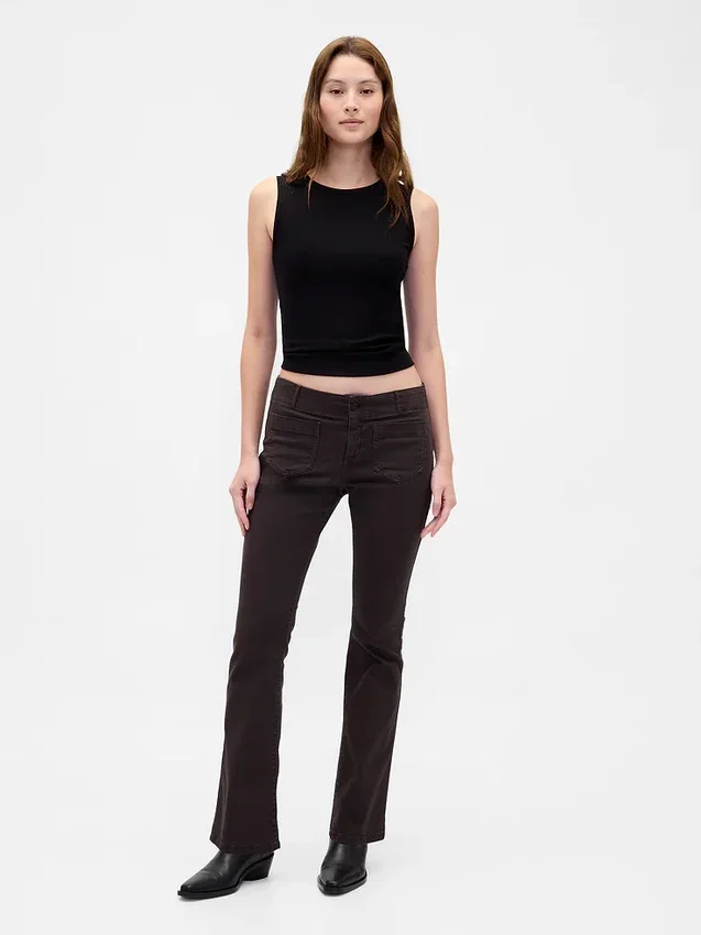 Pantalones largos y ajustados de sarga de talle bajo