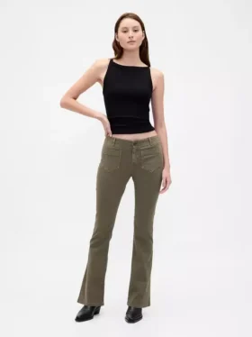 Pantalones largos y ajustados de sarga de talle bajo