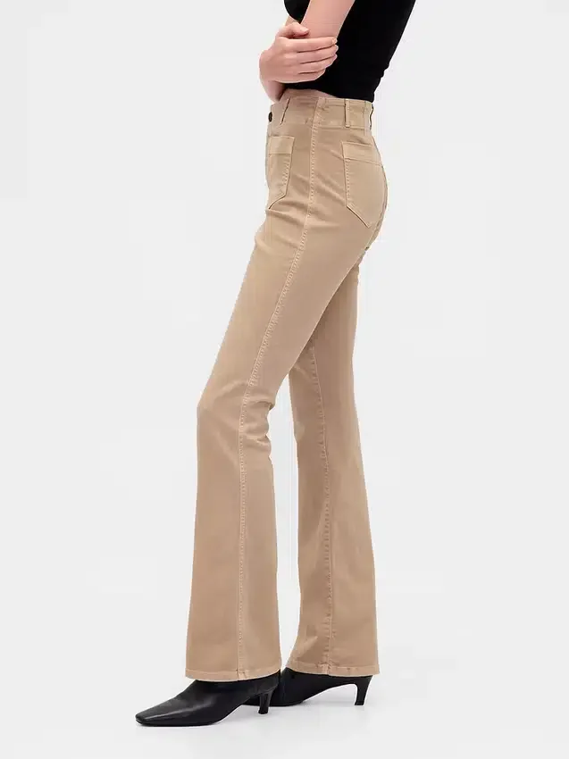 Pantalones largos y ajustados de sarga de talle bajo