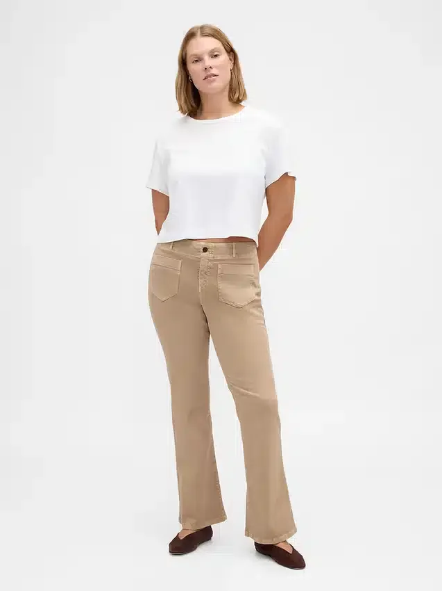 Pantalones largos y ajustados de sarga de talle bajo