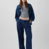 Pantalones plisados de mezclilla de talle bajo 365