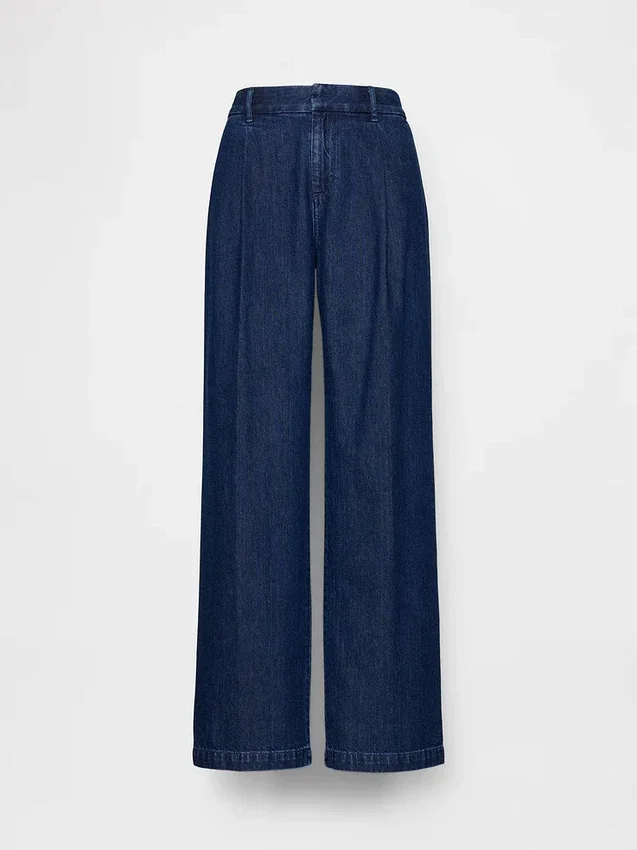 Pantalones plisados de mezclilla de talle bajo 365