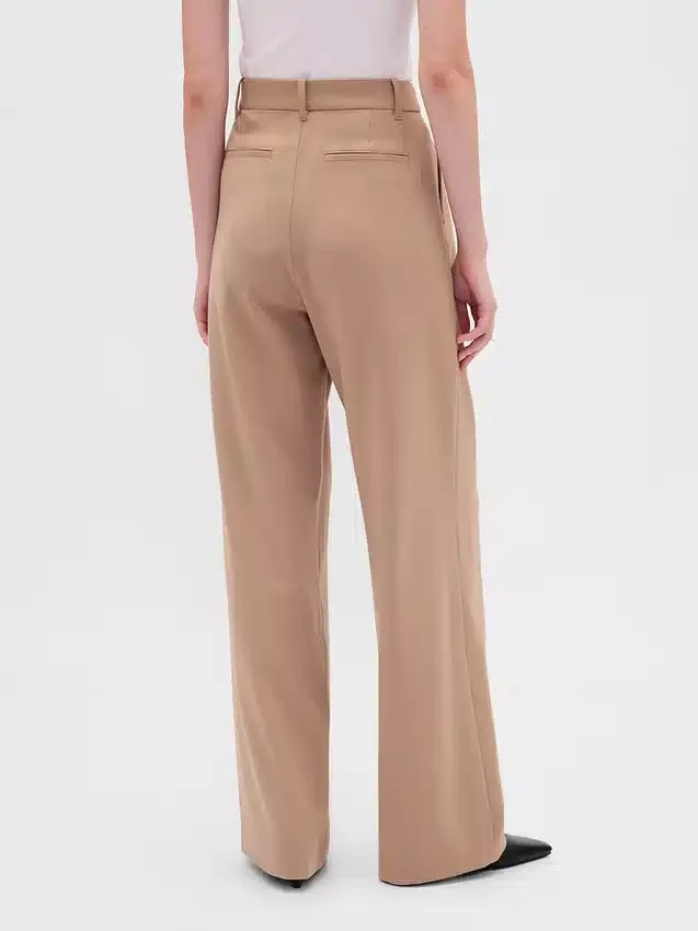 Pantalones plisados de sarga cepillada de talle alto 365