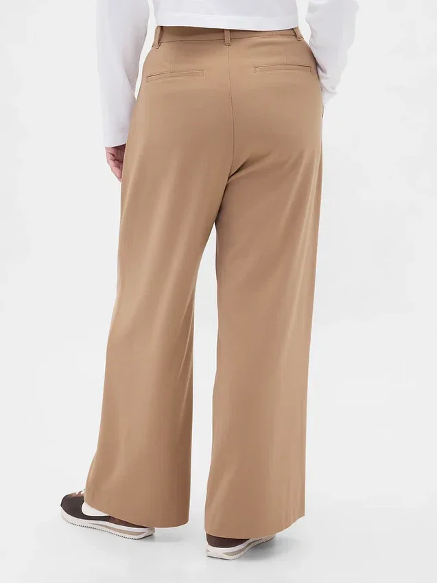 Pantalones plisados de sarga cepillada de talle alto 365