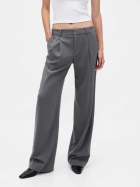 Pantalones plisados de sarga cepillada de talle bajo 365