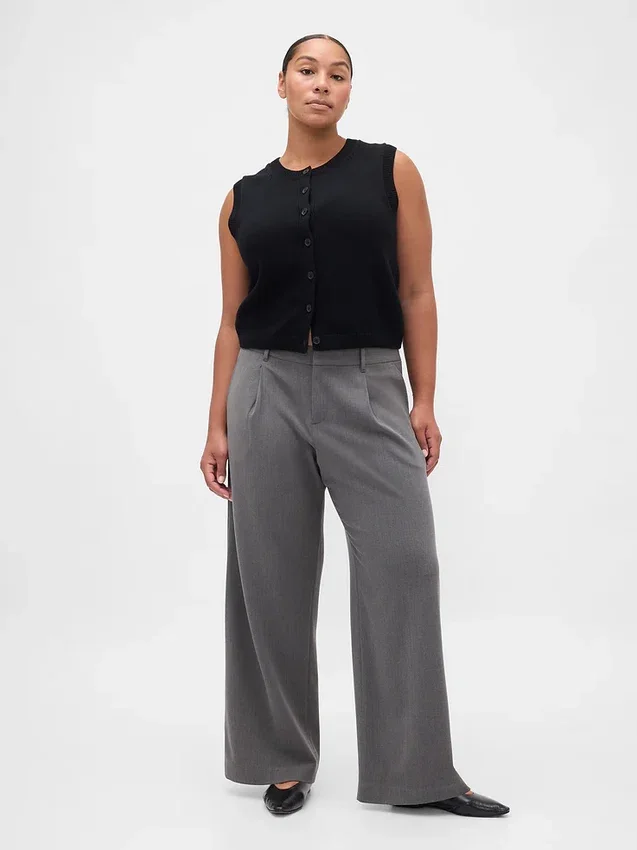 Pantalones plisados de sarga cepillada de talle bajo 365