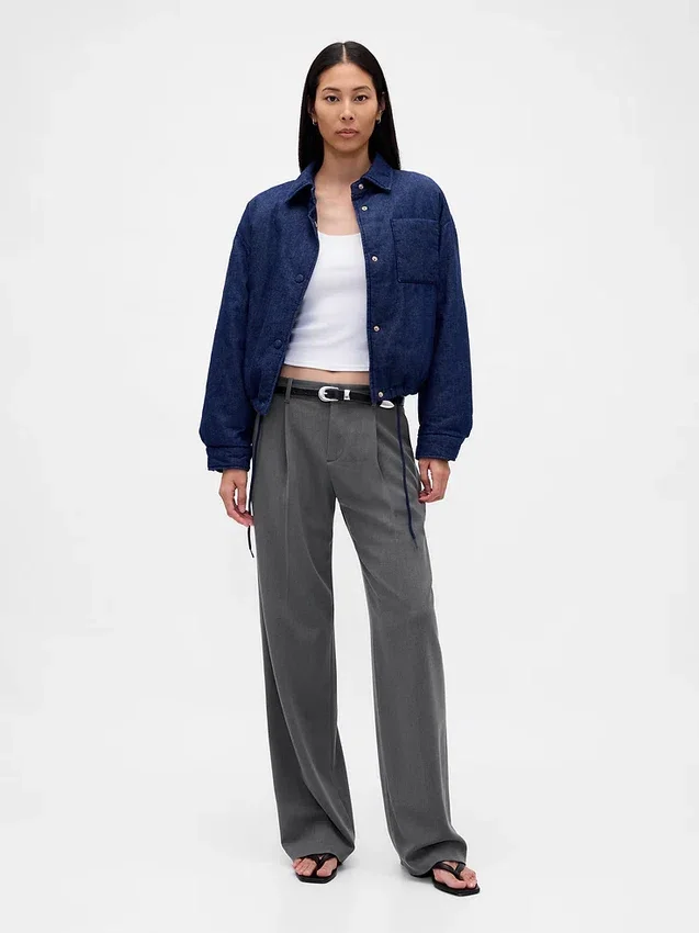 Pantalones plisados de sarga cepillada de talle bajo 365