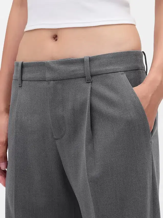 Pantalones plisados de sarga cepillada de talle bajo 365