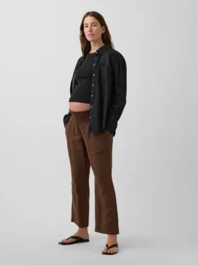 Pantalones premamá de gasa de algodón con panel completo