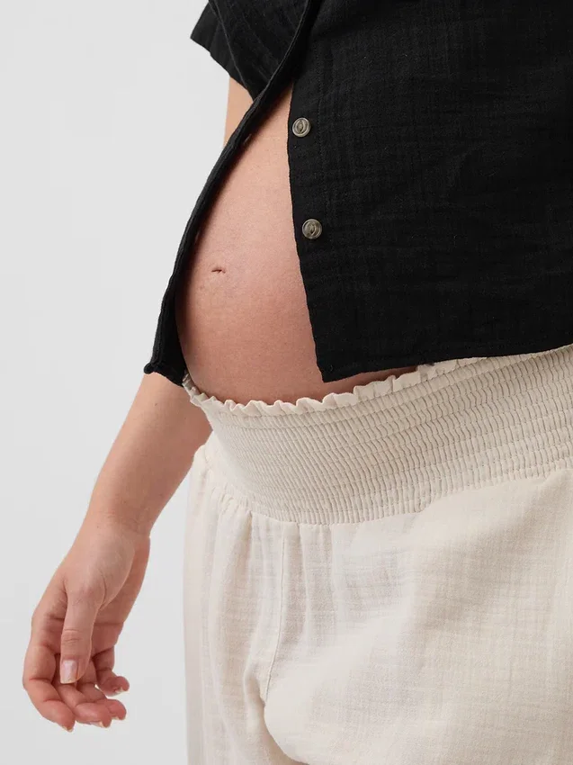 Pantalones premamá de gasa de algodón con panel completo