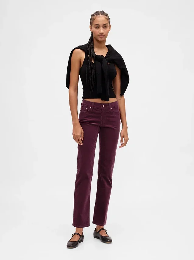 Pantalones rectos ajustados de pana de talle bajo estilo de los 90