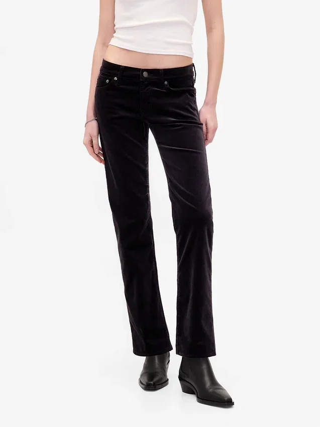 Pantalones rectos ajustados de terciopelo de talle bajo estilo de los 90